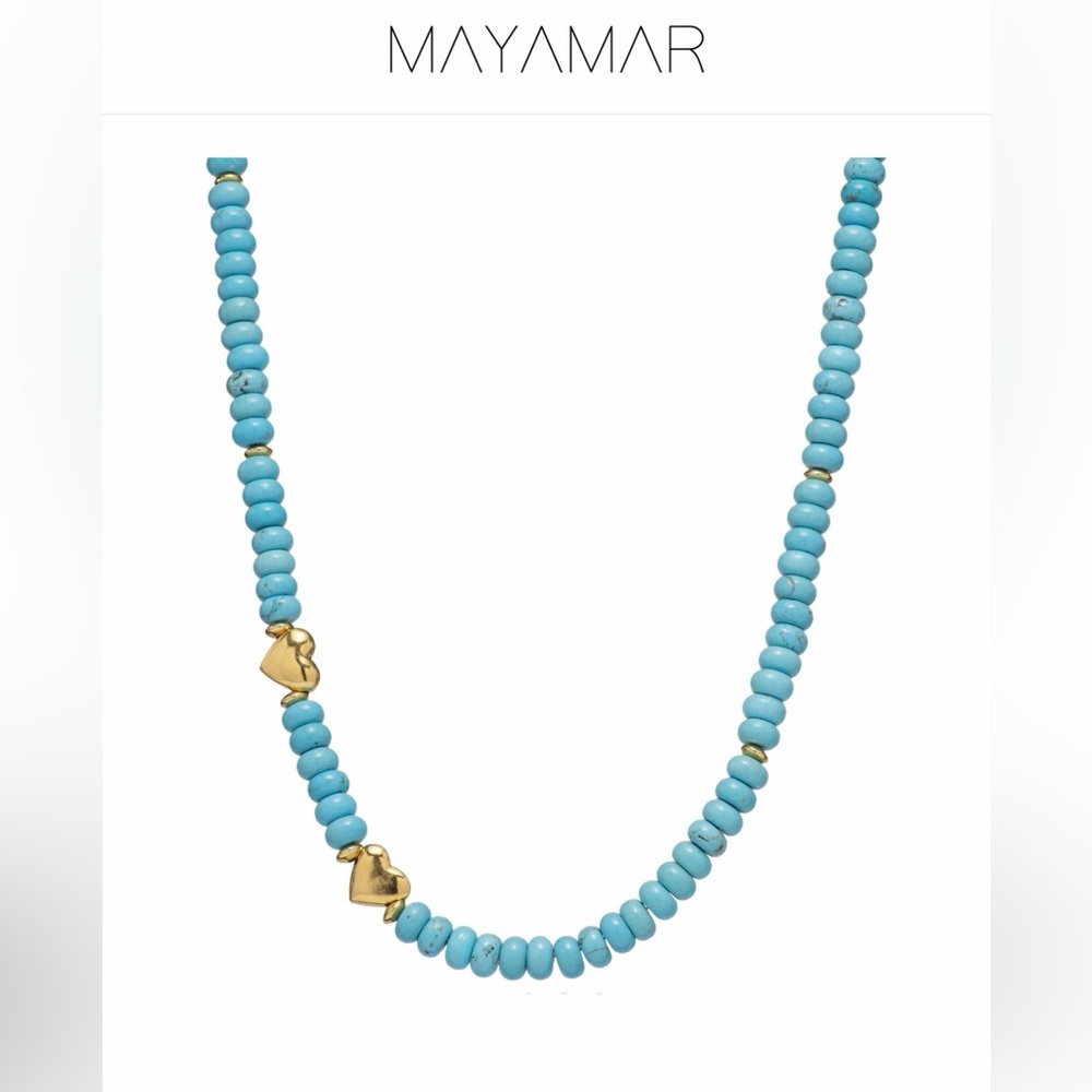 Genuine Turquoise Stone Beaded Gold Heart Necklace